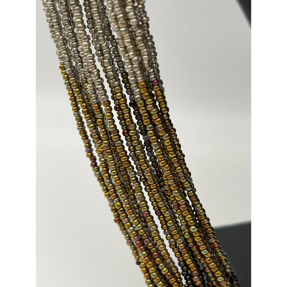 Waterfall Multi Strand Seed Beads Necklace 27" End To End - Picture 5 of 8